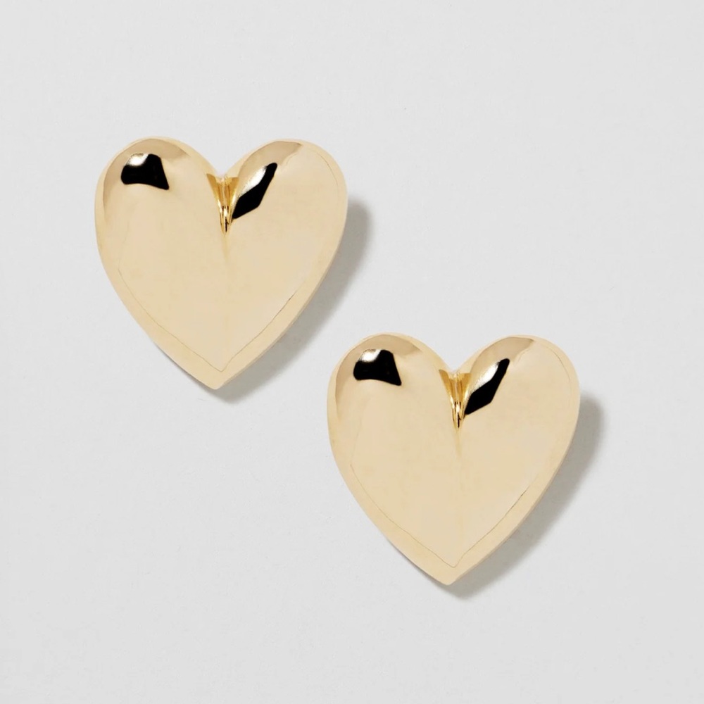 Jennifer Fisher Small Puffy Heart Earrings in yellow gold.